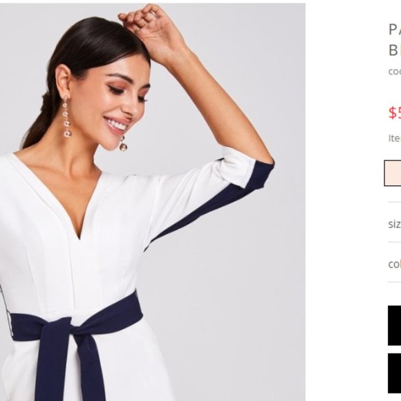 Mini dress / Tie in the middle  Blue and White - Picture 3 of 3